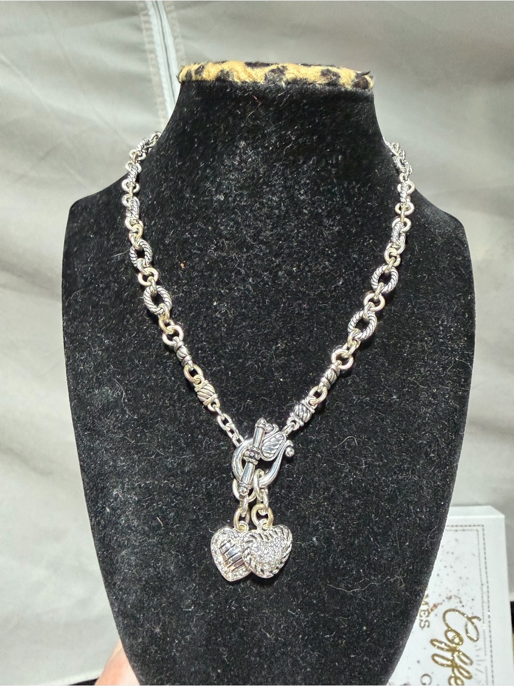 Premier Designs Two Hearts Toggle Necklace Silver Tone